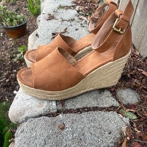 Tan Wedge Sandals with Adjustable Ankle Strap size 7